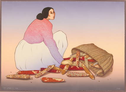 R. C. Gorman (American, 1931-2005), Corn Woman, Lithograph: Property of Tom Price, Jacksonville, FL Description: R. C. Gorman (American, 1931-2005), Corn Woman, Lithograph, signed, stamped 'W' and numbered 135/200 along lower edge, depicting a kneeling wom