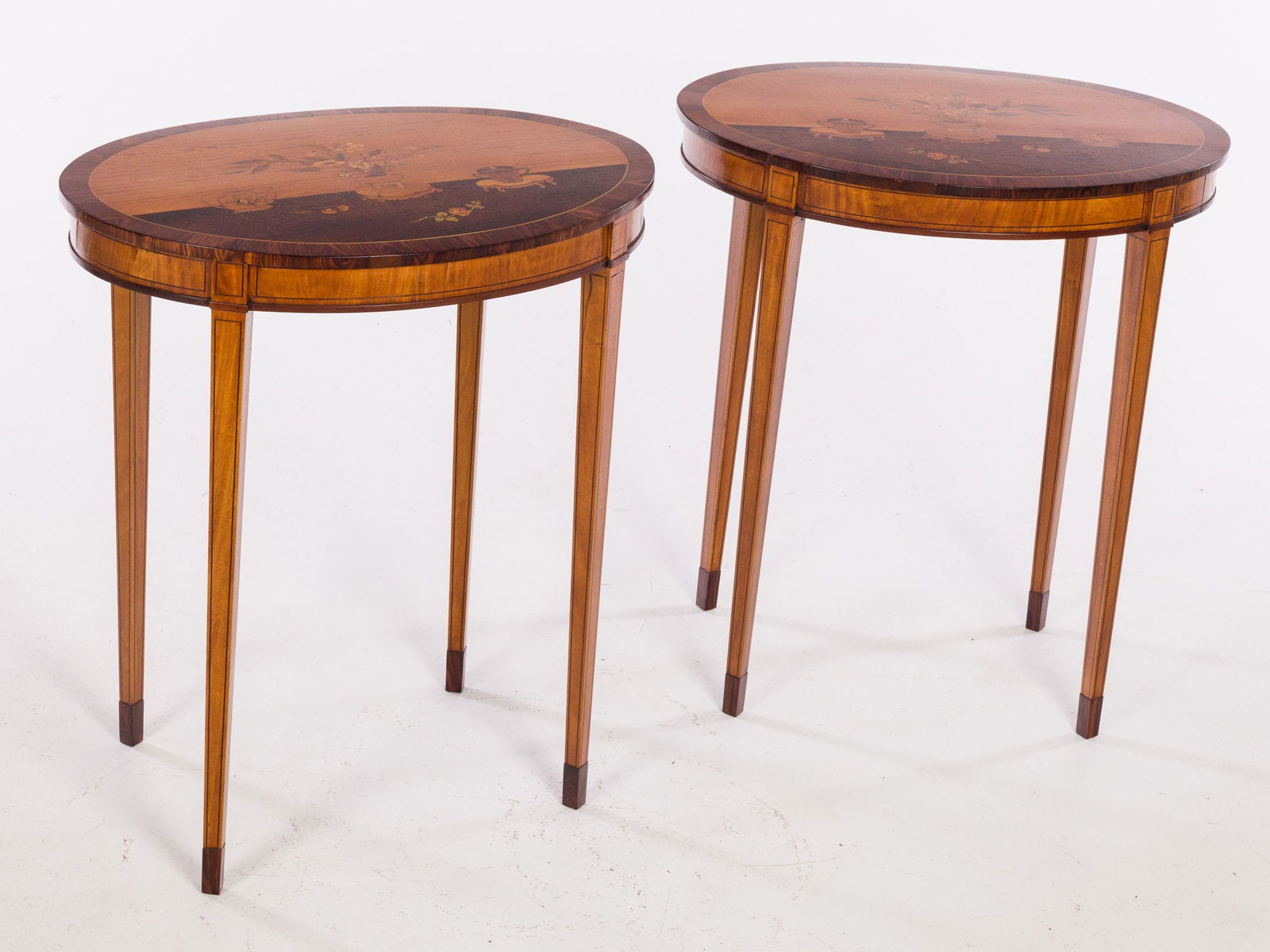 Pr Louis XVI Style Oval Parquetry Satinwood Side Tables, 19th C (1 of 15)