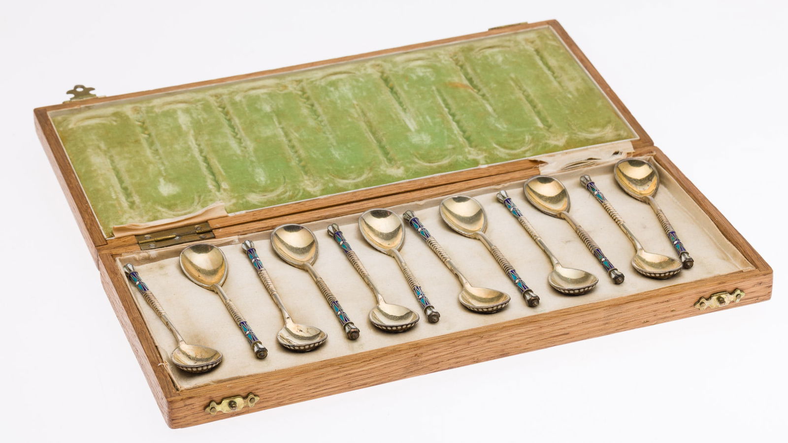 Set of 12 Russian Sterling and Enamel Demitasse Spoons (1 of 9)