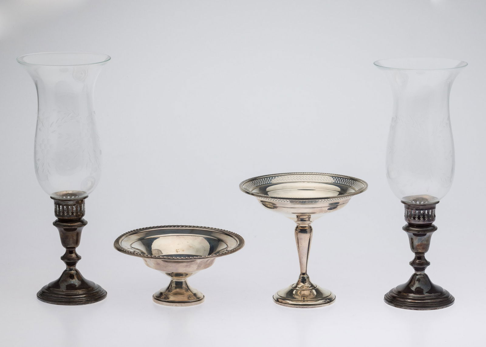 Pair Sterling Hurricane Candlesticks, Compote & Footed Bowl (1 of 16)
