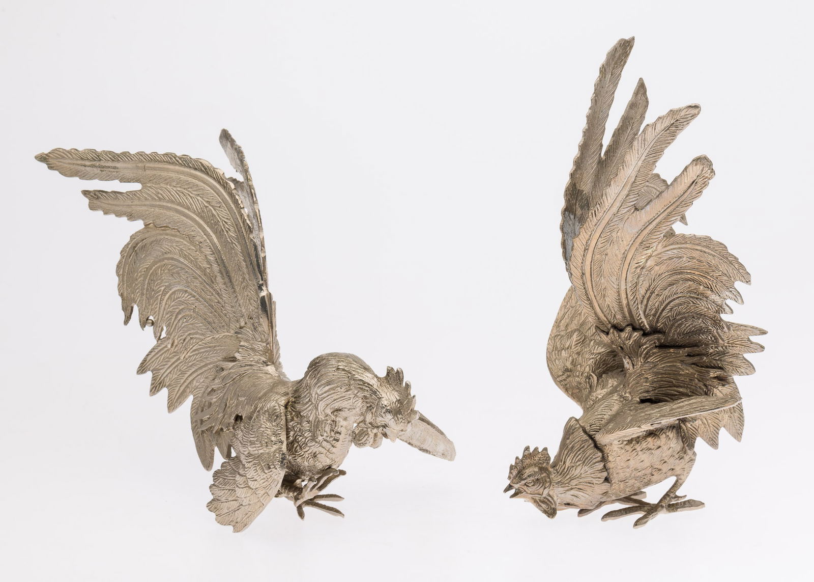 Pair of Silverplate Fighting Cocks (1 of 16)