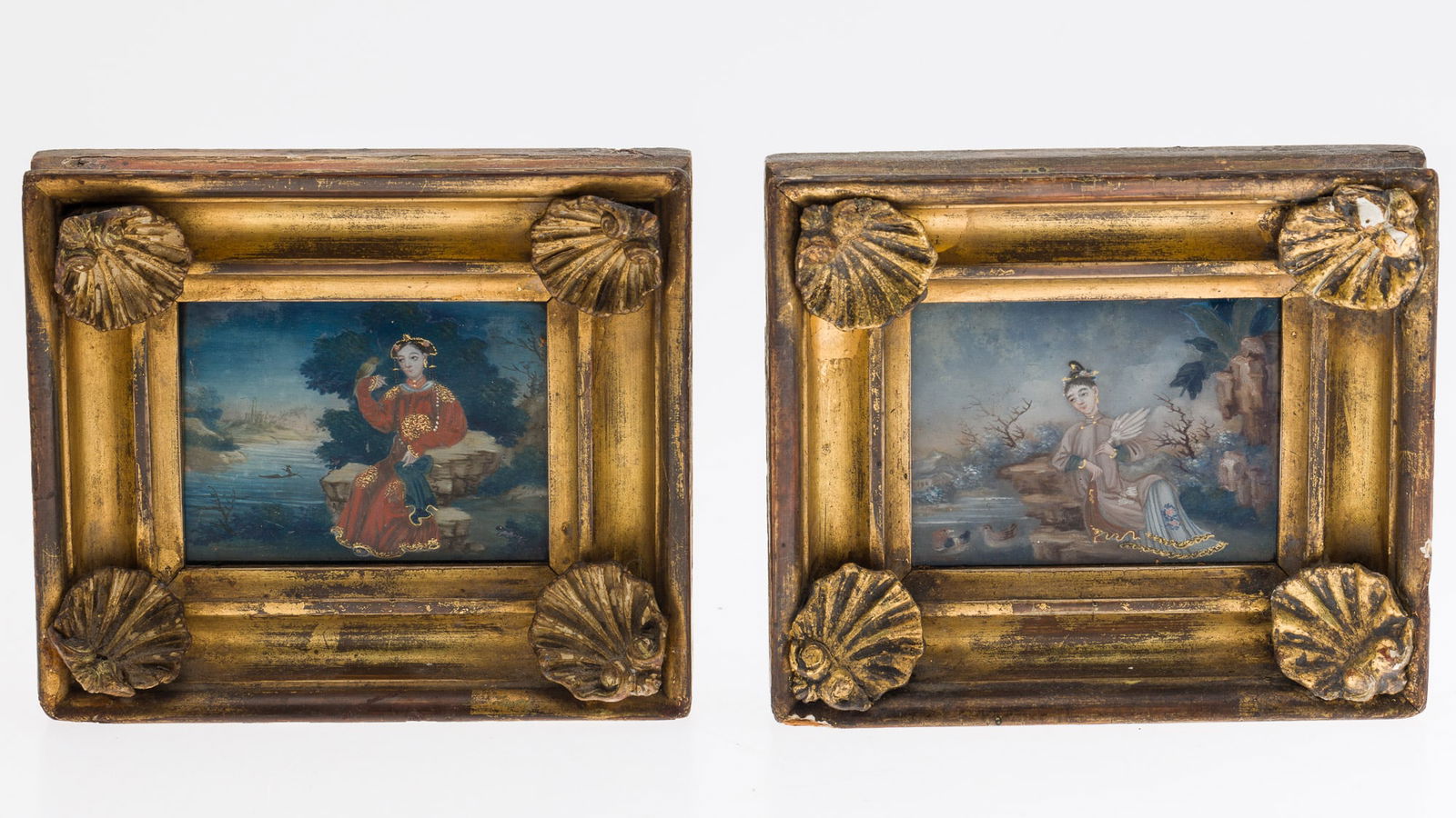 Rare Pair of Chinese Export Framed Eglomise Miniatures (1 of 13)