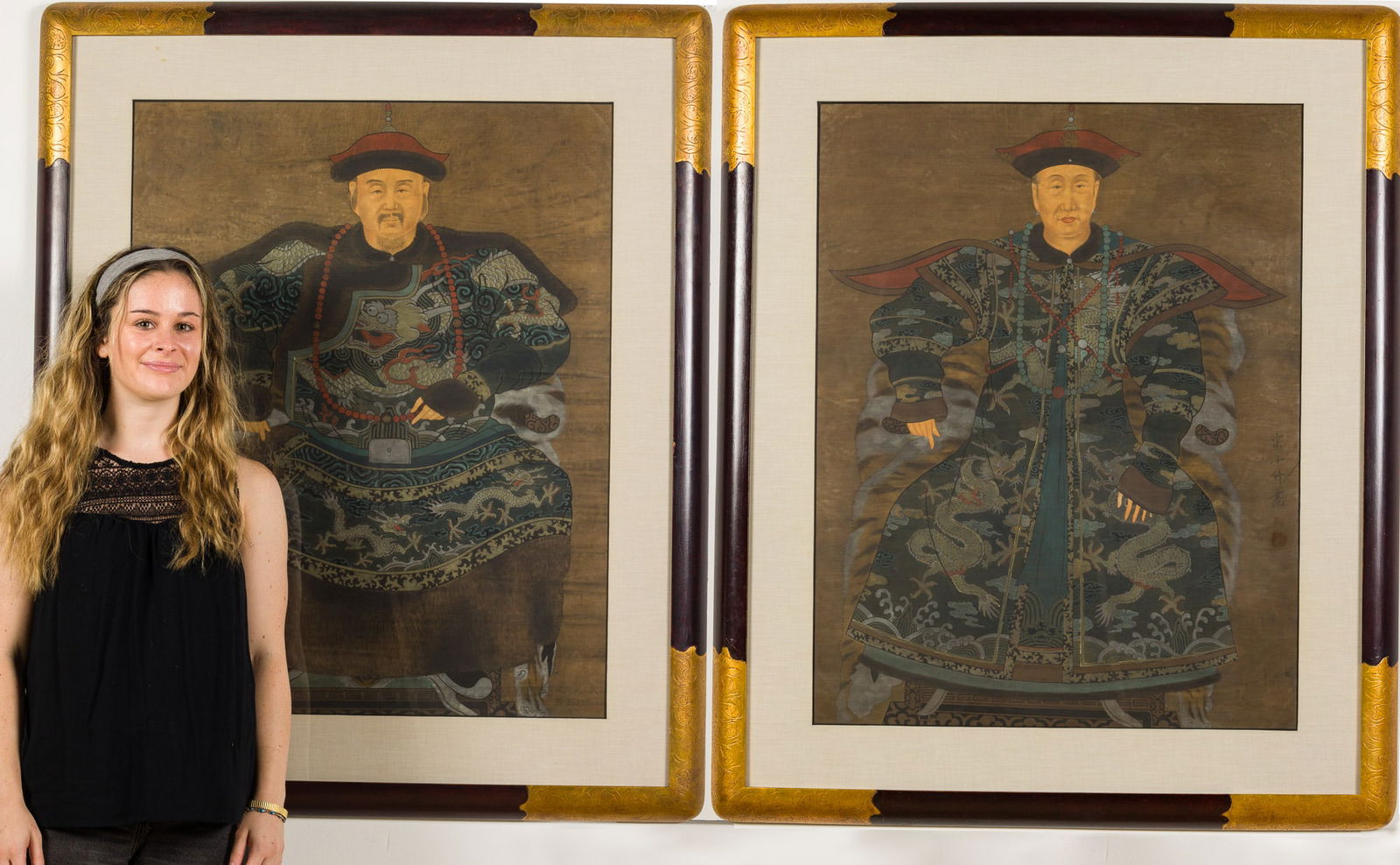 Two Chinese Ancestor Portraits on Silk, 20th C (1 of 19)