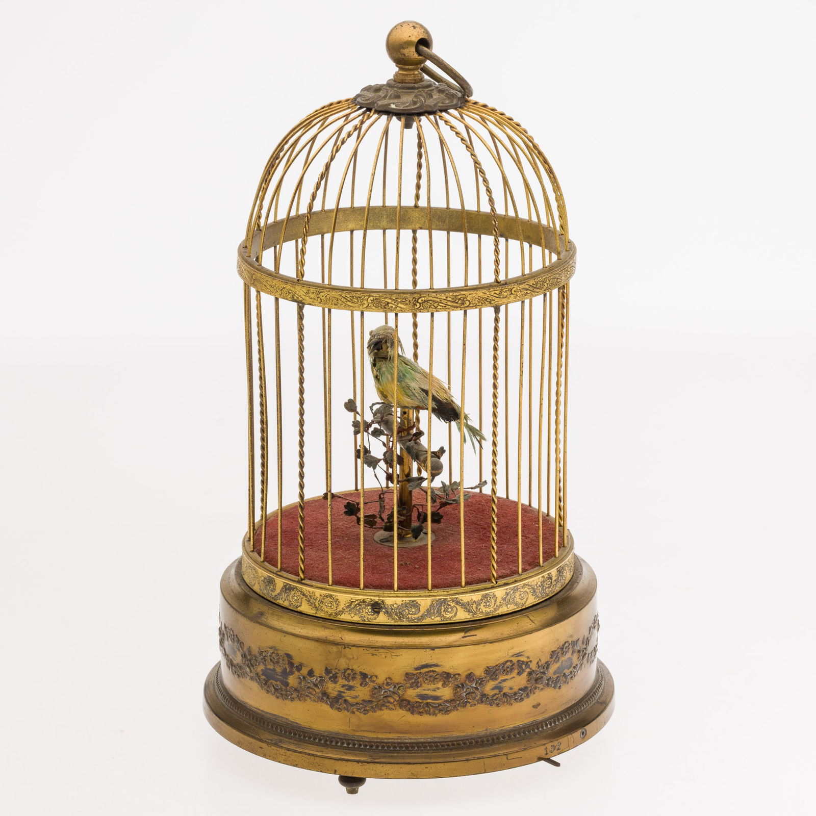 French Mechanical Gilt Metal Birdcage with Singing Bird (1 of 10)