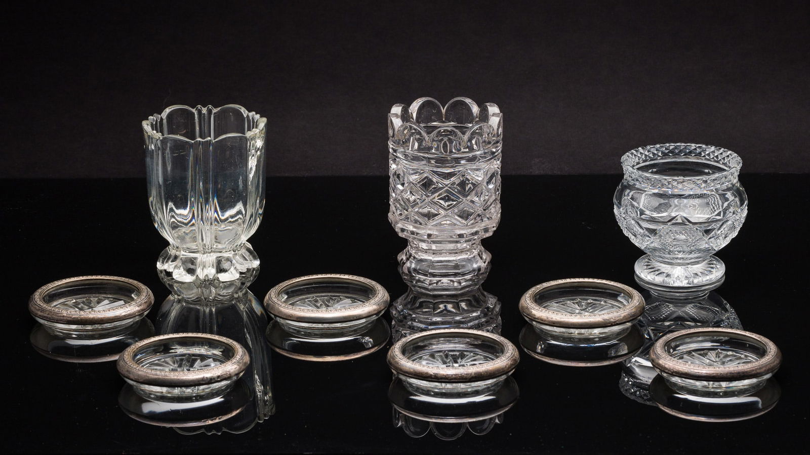 3 Tea Caddy Bowls with 6 Silver and Glass Coasters (1 of 15)