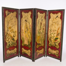 Four Panel Chinoiserie Painted Screen