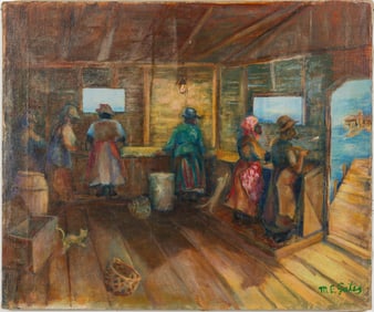 Mary E. Gates, Oyster Shuckers, Oil on Canvas