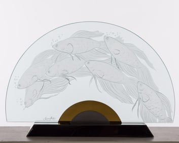 Garofalo Etched Glass Sculpture with Fish