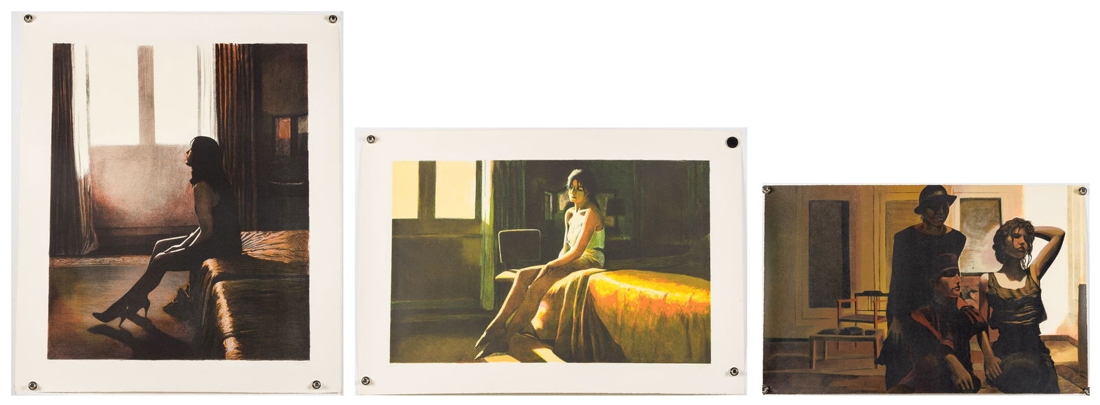 Ramon Lombarte (Spanish, b. 1956), 3 Lithographs: Description: Ramon Lombarte (Spanish, b. 1956), 3 Lithographs, comprising a vertical print with woman sitting on edge of bed, pencil signed, dated '88 and numbered 6/285 (sheet size 38 in. x 31 3