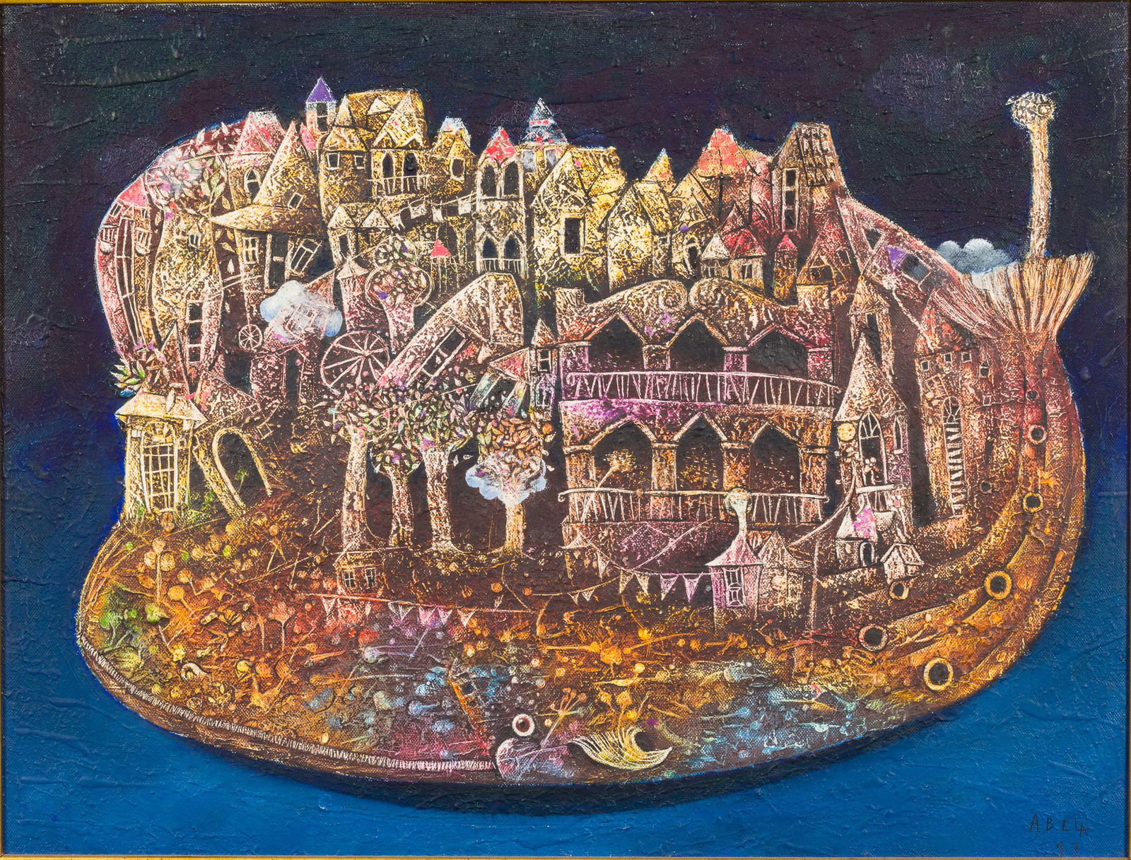 Eduardo Miguel Abela Torras (Cuban, b. 1963) Va Llena, O/C, 1997: Property from the Estate of Enrique Arias, Alachua, Florida Description: Eduardo Miguel Abela Torras (Cuban, b. 1963), Va Llena, Oil on Canvas, 1997, signed and dated lower right, signed and title