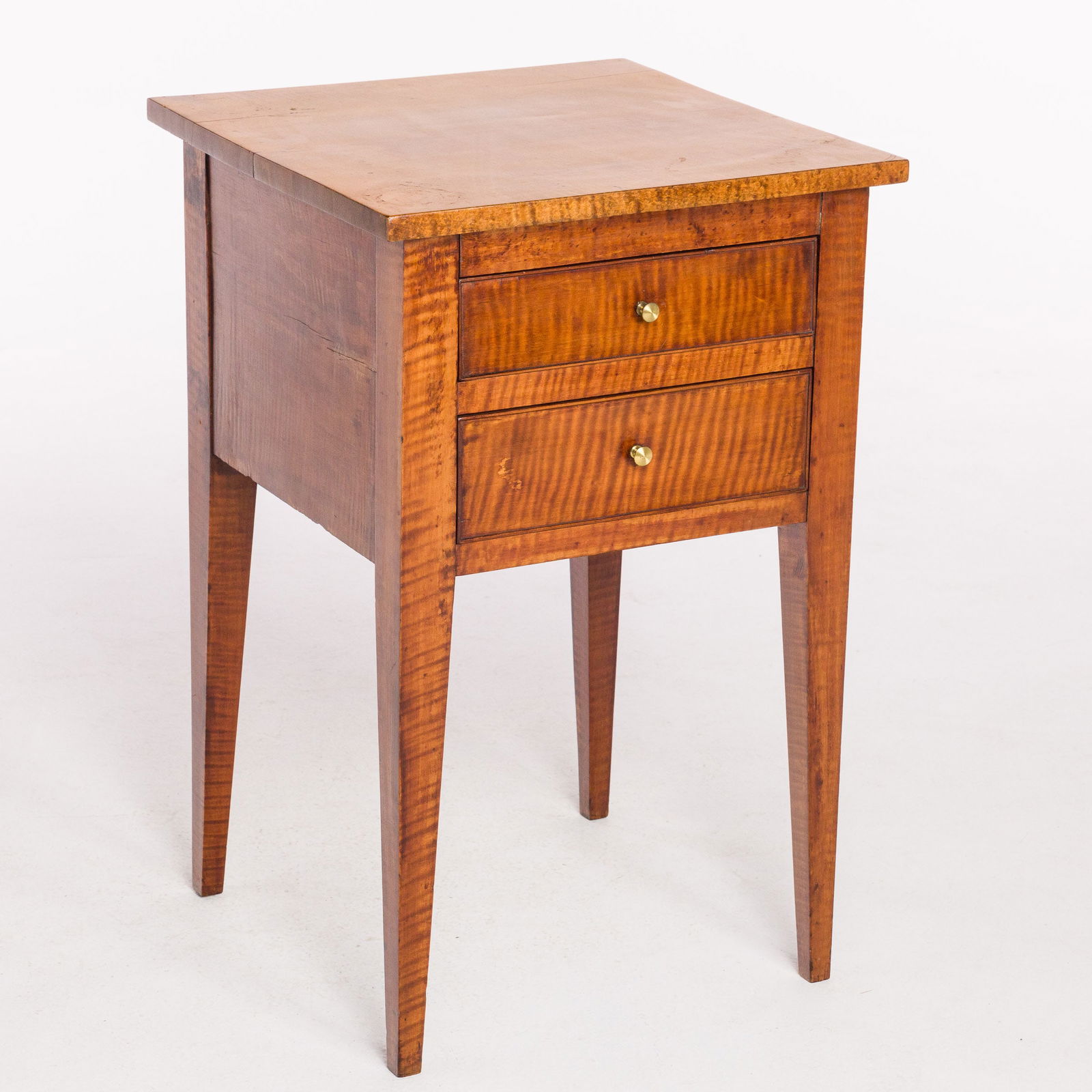 American Tiger Maple Two Drawer Bedside Stand (1 of 9)