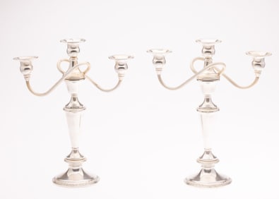 Pair of Crown Sterling Silver Candelabras