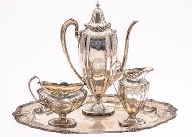 Black Starr & Frost Sterling 3-Piece Tea Set wi Tray