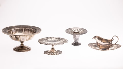 3 Sterling Silver Table Articles & Gravy Boat w Tray