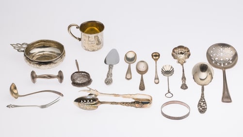 Misc. Group of 15 Sterling Silver Flatware and Baby Articles