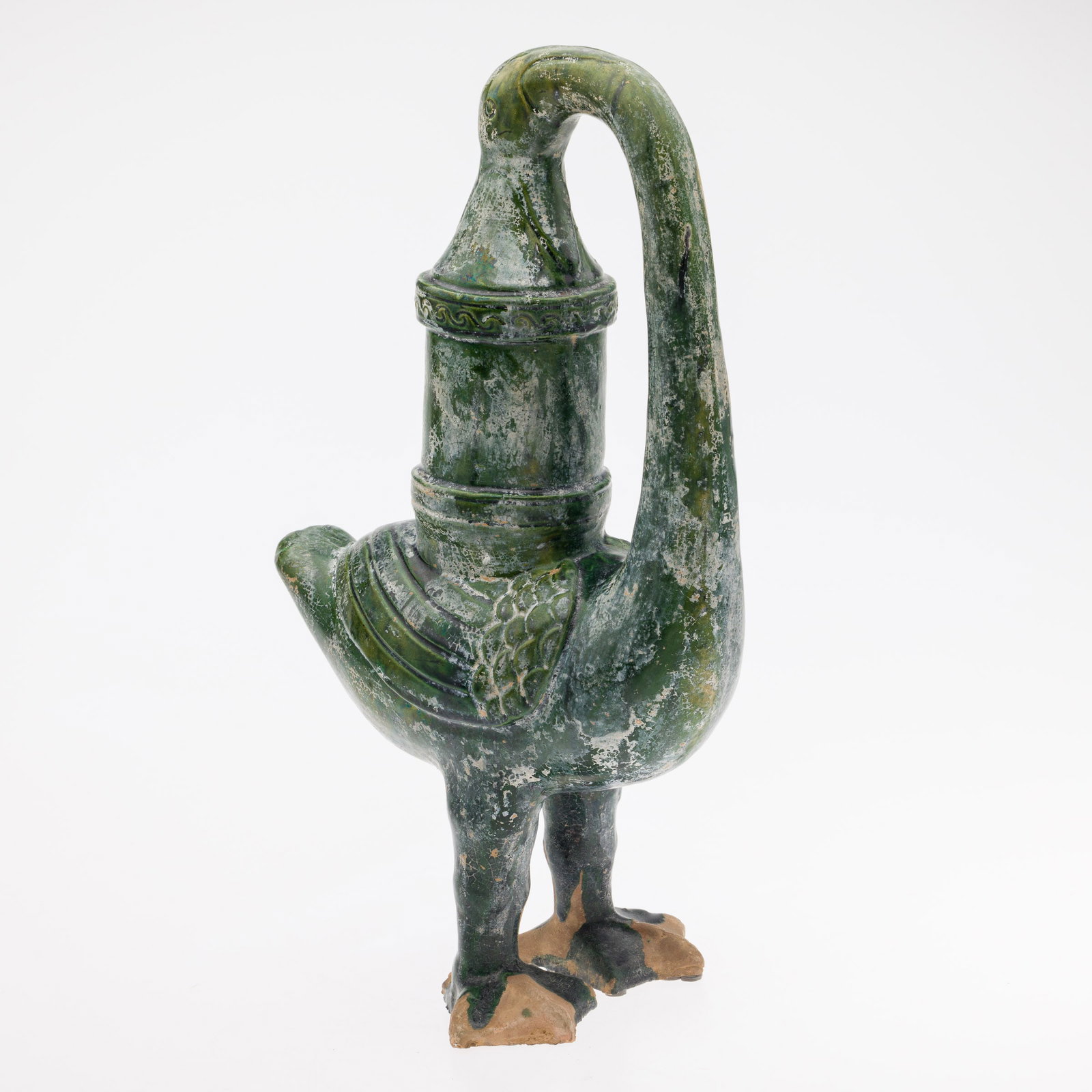 Chinese Ceramic Bird Lantern: Description: Chinese Ceramic Bird Lantern, green glazed bird-form lantern, unmarked. Measurements: Height: 14 1/2 in. x Width: 8 in. x Depth: 5 1/2 in.