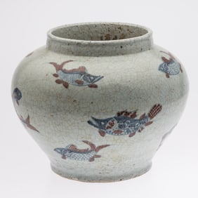 Large Chinese Ceramic Jar with Fish