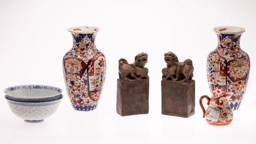 Group of Asian Porcelain and Wood Articles, 7 pcs.