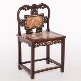 Chinese Hardwood and Marble Side Chair