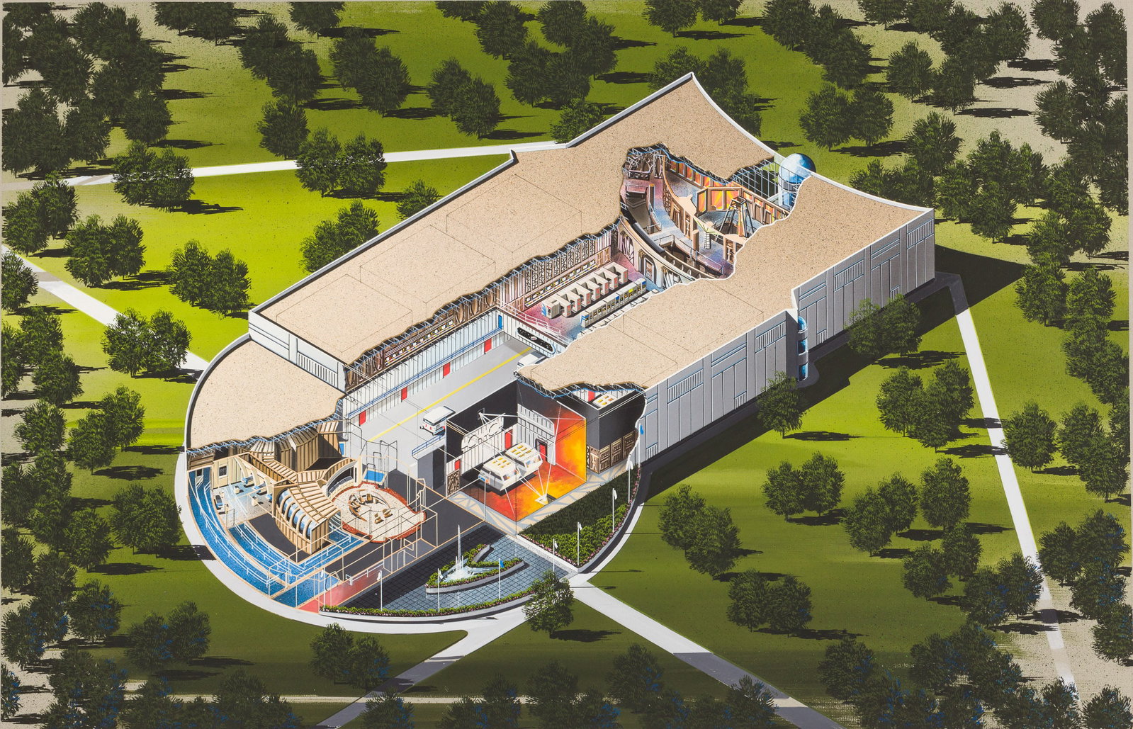Star Trek Concept Art for Las Vegas Paramount: Property of Hugh Darley Description: Unsigned, Star Trek Concept Building for Las Vegas Paramount Pictures, Gouache, unsigned, depicting a design concept for Star Trek themed building for Las Vega