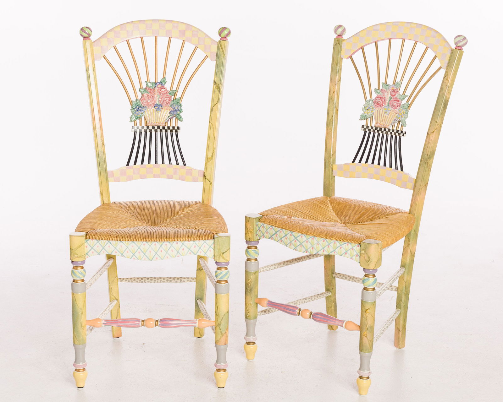 Pr Mackenzie-Childs Light Flower Basket Side Chairs (1 of 9)