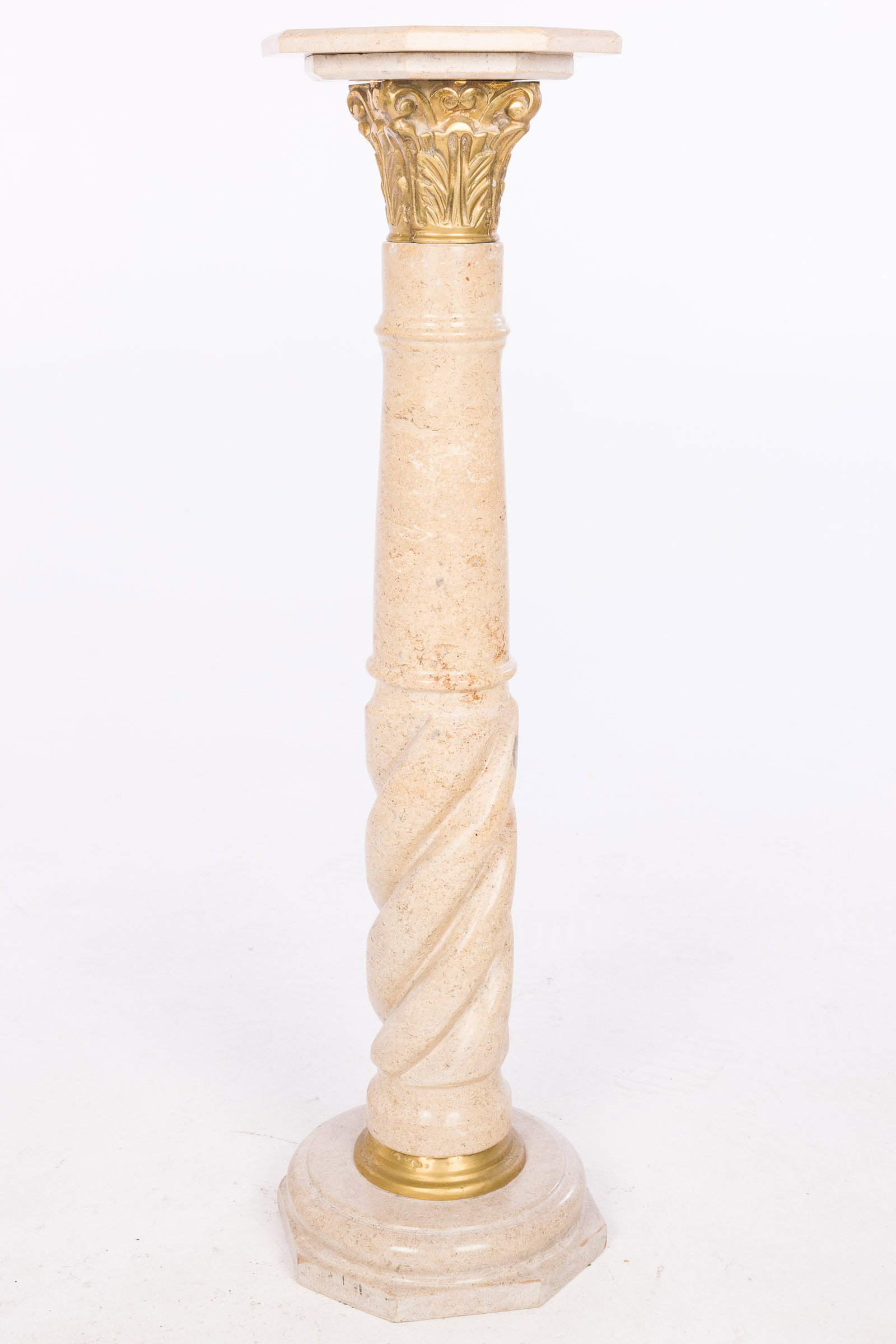 Stone and Metal Pedestal: Property from the Estate of Ann Lytle, Savannah, GA Description: Stone and Metal Pedestal, with octagonal top on a Corinthian column support with octagonal base. Measurements: H