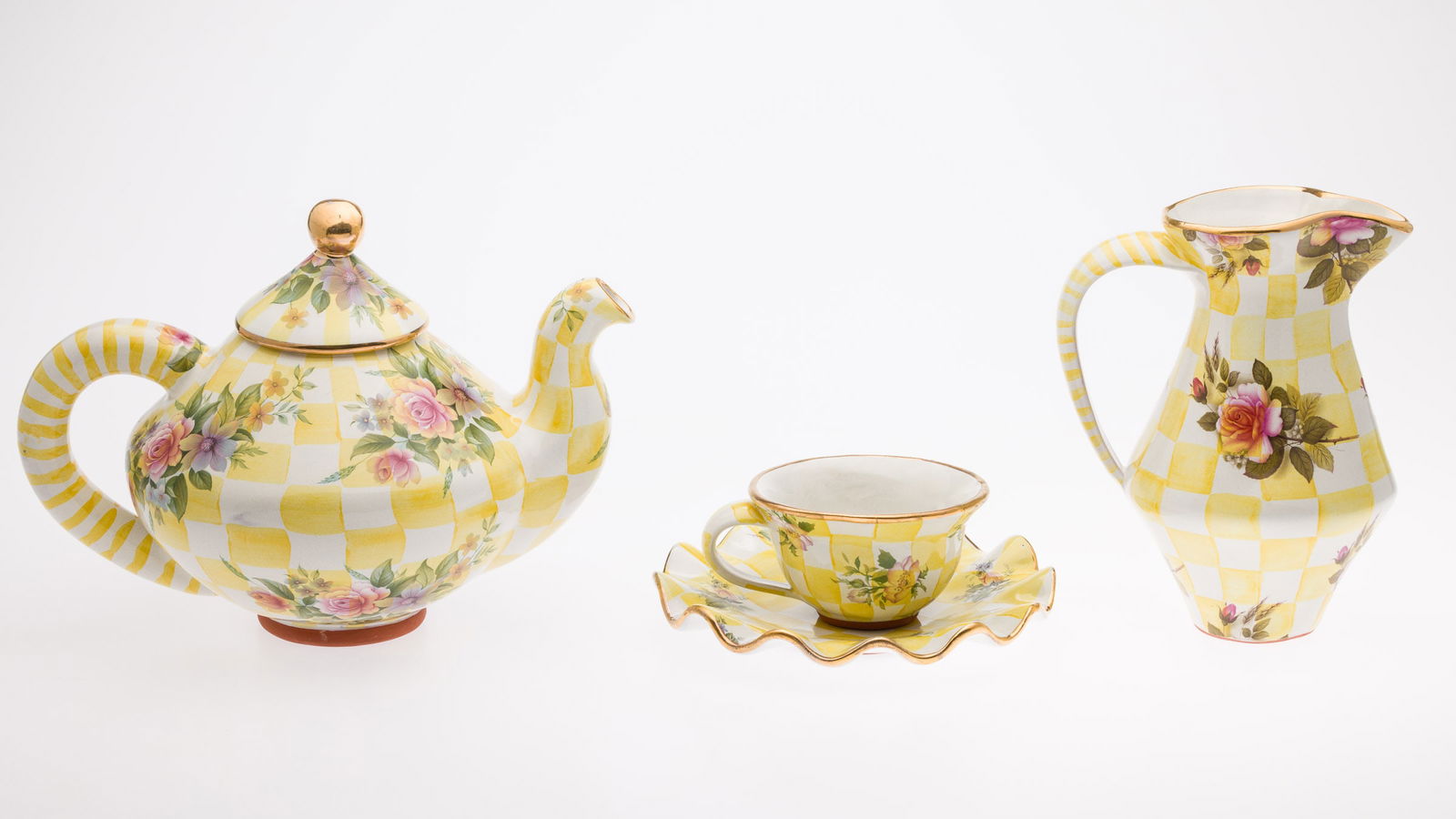 Mackenzie-Childs Yellow Check Ceramics, 4 Pcs. (1 of 14)