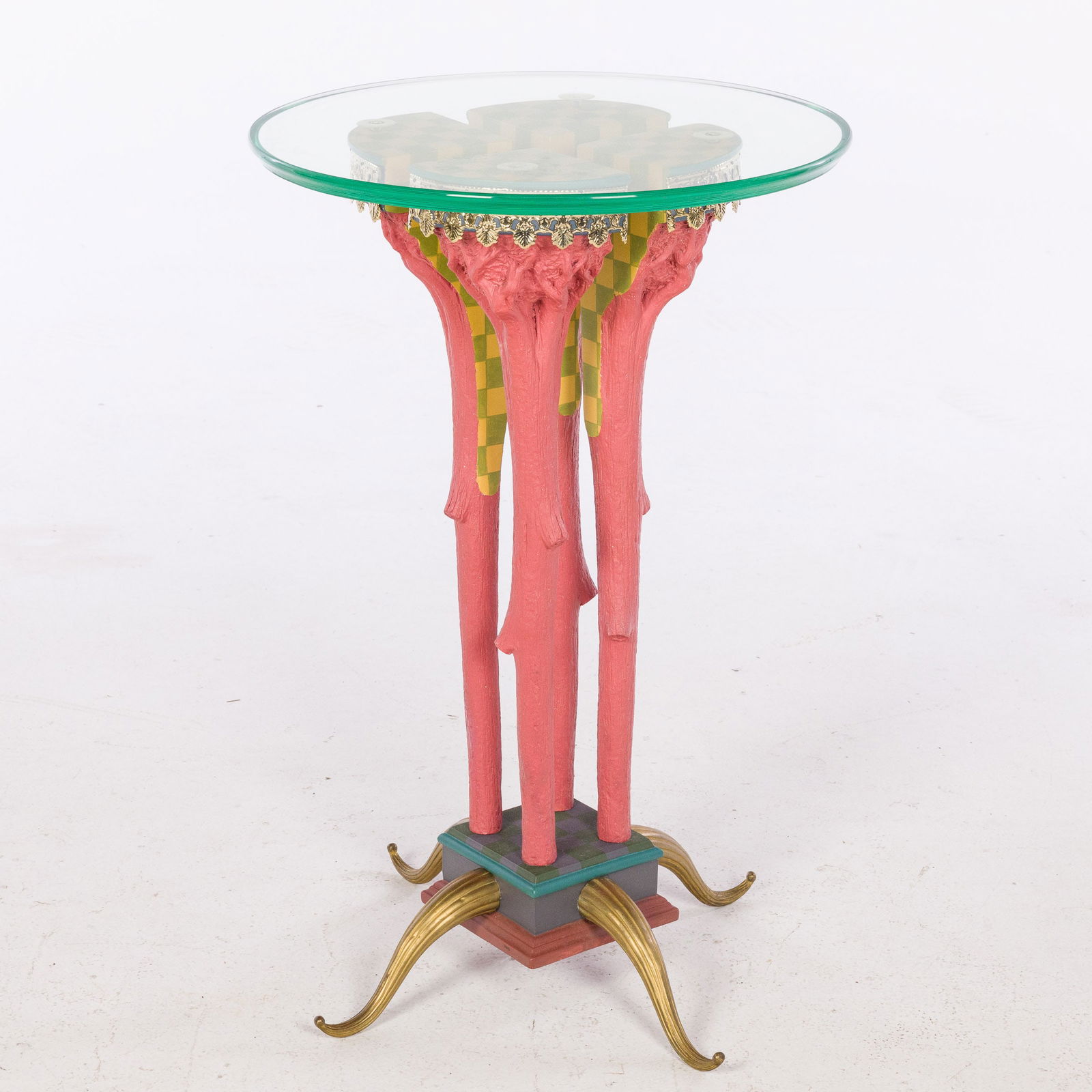 Whimsical Side Table with Glass Top and Metal Legs (1 of 7)