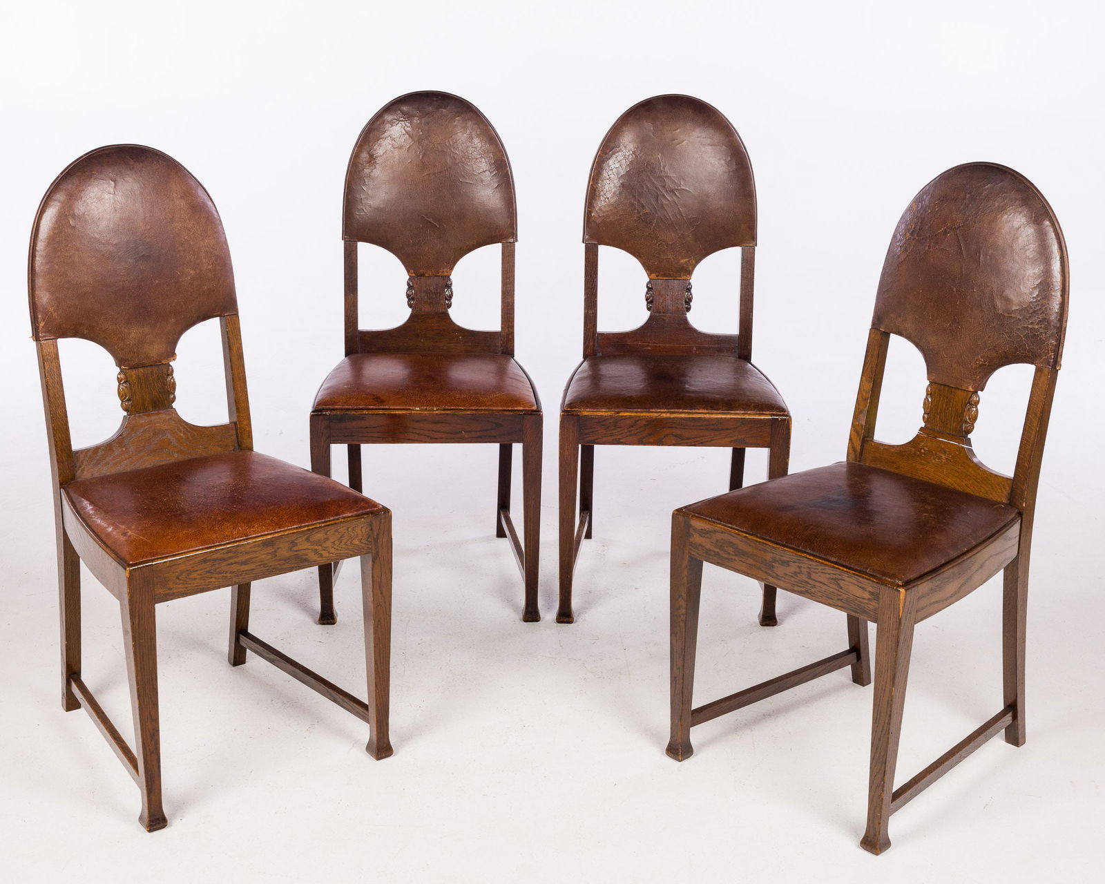 4 Swedish Art Nouveau Oak and Leather Side Chairs (1 of 17)
