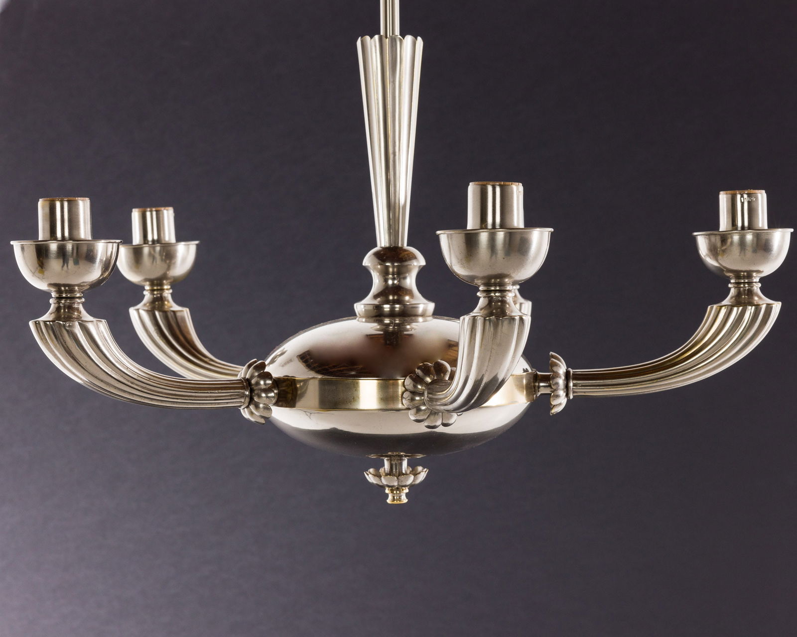 Swedish Art Deco Nickel-Plated 5 Light Chandelier (1 of 7)
