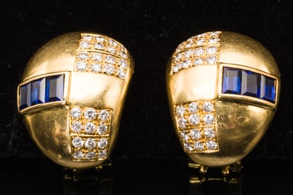 Gold Diamond and Sapphire Earrings