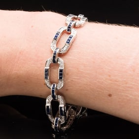 18K White Gold, Diamond and Sapphire Bracelet