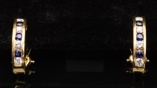 Tiffany 18K Gold Sapphire and Diamond Earrings