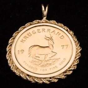 1977 Kruegerrand Mounted in 14K as a Pendant