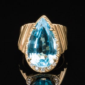 14K Gold, Diamond and Topaz Ring