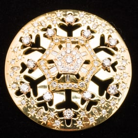 18K Gold and Diamond Snowflake Brooch
