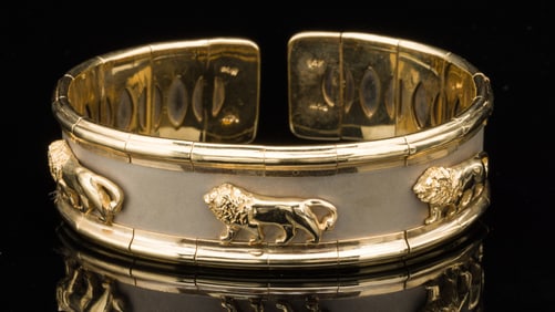 14K Gold Cuff with Lion Motif