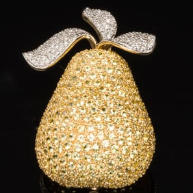 14K Diamond and Yellow Gemstone Pear-Shaped Pin