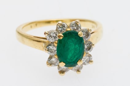 18K Gold Emerald and Diamond Ring