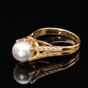 14K Gold, Diamond and Tahitian Gray Pearl Ring