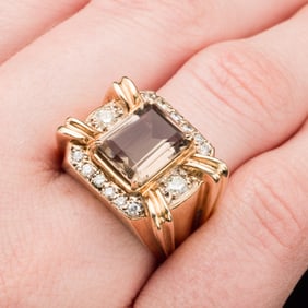 14K Smoky Quartz and Diamond Ring