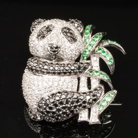 14K White Gold and Diamond Panda Pin