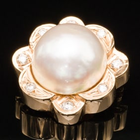 14K Gold, Diamond and Mabe Pearl Brooch