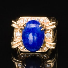 Lapis, Diamond, and 14K Gold Ring