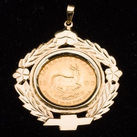 1980 Krugerrand in 14K Gold Pendant Surround