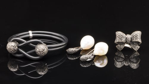 Group of Gold and Black Pave Diamond Jewelry