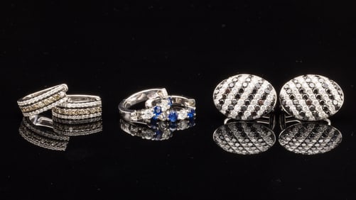 3 Pairs 14K & 18K Gold, Diamond & Sapphire Earrings