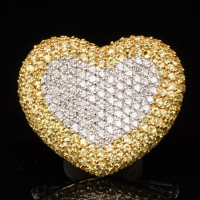 18K Heart-Shaped Diamond and Yellow Gemstone Pin
