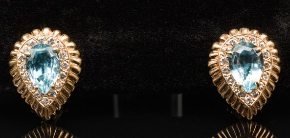 Pair of 14K Gold, Diamond & Topaz Earrings
