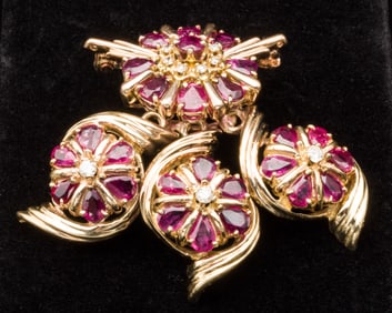 14K Gold, Ruby and Diamond Pin